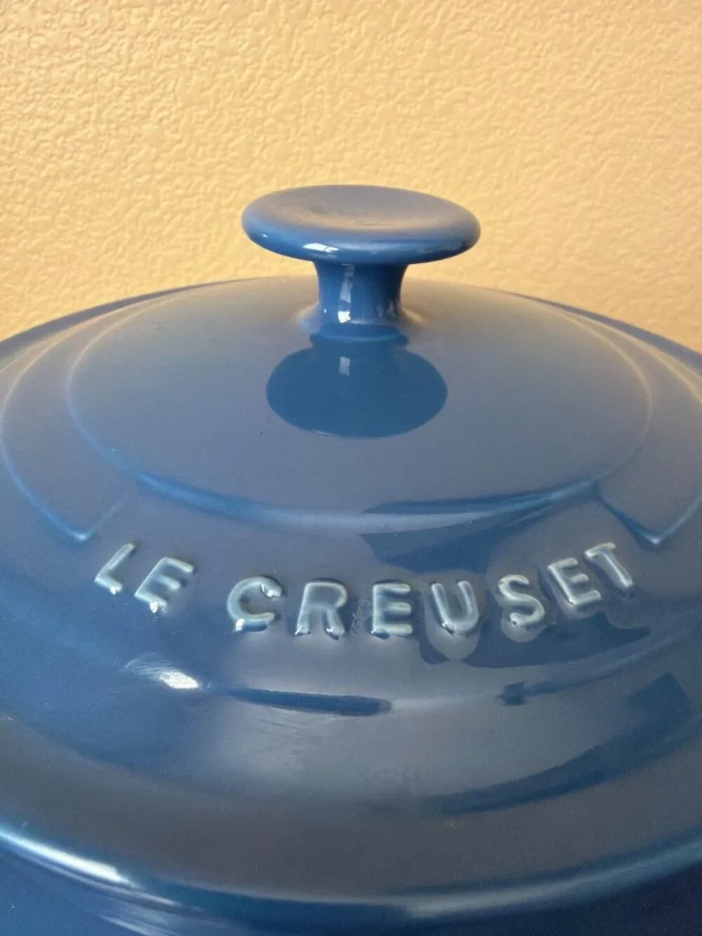 Vintage Le Creuset Blue Stoneware Covered Bean Pot Serving Casserole 4 Qt Soup T